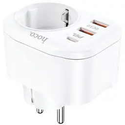 Мережевий фільтр HOCO NS3 на 1 розетку + 2 USB + USB-C, 20W, 220В, White - мініатюра 2