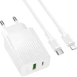 МЗП Borofone BAS76A Source PD30W+QC3.0 (1USB-A/1C) + кабель Type-C to Lightning White - мініатюра 3