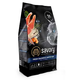 Сухий корм Savory Adult Gourmand Fresh Salmon & White Fish 0,4 кг для довгошерстих кішок (лосось)