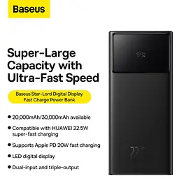 Павербанк Baseus Star Lord Display Black 20 000 mAh / 22.5 Вт (PPXJ080001) - мініатюра 6