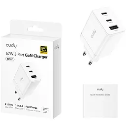 Зарядний пристрій 3xUSB 67W, (GaN, 1хUSB-C, QC+PD 3.0, вилка ЄС, для iPhone 12) , Cudy - мініатюра 2