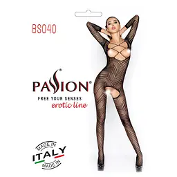 Бодістокінг Passion BS040 black, комбінезон з відкритими грудьми - мініатюра 5
