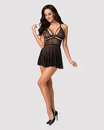Еротичний мереживний комплект із сіточкою Obsessive 838-BAB-1 babydoll & thong black XXL, чорний, пе - мініатюра 3