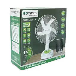 Вентилятор GDTIMES GD 8069LI-14, 14", Solar+ вбудований акумулятор, 2*USB лампочки, Box - мініатюра 2