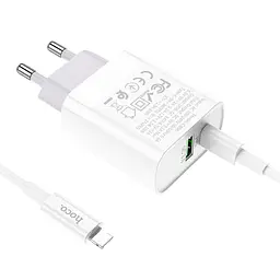 Блок-адаптер мережевий + кабель набір Hoco Rapido C80A 2 виходи USB + Type-C 20 W білий - мініатюра 2