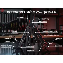Мультитул Ganzo G305B, (18.2 см) 17 функцій, чорний + біти та чохол - мініатюра 5