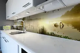 Кухонний фартух Happy Pocket Лебеді для кухні наклейка ПВХ птиці озеро світанок Бежевий 60х200 см Z180490 - мініатюра 6