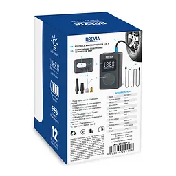 Компресор портативний Brevia 3в1 10Атм 19л/хв 4000mAh з LED-ліхтарем та автостопом + PowerBank(25110PTI) - мініатюра 9