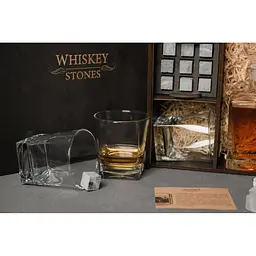 Подарунковий набір Whiskey Stones камені для віскі в дерев'яному пеналі №8 + декантер і 4 склянки Pasabahce + щипці + мішечок - мініатюра 7