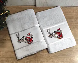 Набір новорічних рушників Gulcan 50x90+70х140 Merry Christmas Sled White - мініатюра 2