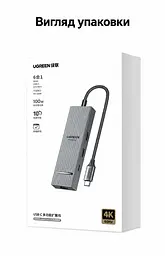 Док-станція UGREEN Revodok CM828 хаб підключення до комп’ютера USB-C 3.2 6 в 1 вихід HDMI 4K 60 Гц 2K 144 Гц 1080p 240 Гц 2 USB-A та 1 USB-C для даних до 10 Гбіт/с Ethernet RJ45 до 2,5 Гбіт/с вхід живлення USB-C PD 3.0 до 100 Вт для наскрізного заряджання для заряджання потрібні блок живлення USB-C PD і ноутбук із підтримкою заряджання через USB-C для Windows/macOS з підтримкою HDR зі світловим індикатором ребристий алюмінієвий корпус космічний сірий (55542) - мініатюра 15