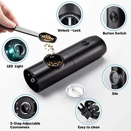 Virklyee USB Charging Pepper Mills Електричні млини для солі та перцю Набір з 2 регульованих шорстків зі світлодіодним - мініатюра 3