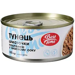 Тунець Best Time шматочки у власному соку 185 г (901888)
