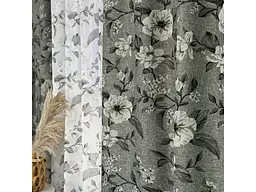 Льняні штори сірого кольору з квітами 150х270 з тюлистом батистовим 400х270 на тасьме ALBO pbe0052611 - мініатюра 4