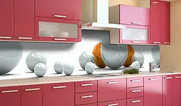 Вініловий кухонний фартух Глянцеві кулі Сфери наклейка для кухні ПВХ Абстракція Білий Happy Pocket Z181561 - мініатюра 3