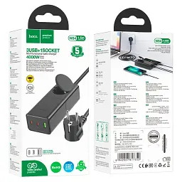 Мережевий подовжувач Hoco NS4 Sharp PD65W (2C1A) Desktop Socket Black - мініатюра 8