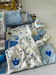 Набір для пологового будинку для новонародженого хлопчика 33 предмети + прозора сумка в подарунок від ЕкоМама блакитні кольори - мініатюра 2