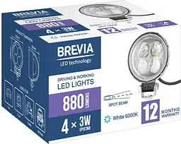 LED фара Brevia EPISTAR Sport Далеке світло 10-30V, 12W (4x3W) 880Lm Лінзована Алюмінієвий корпус IP68 (10601RFX1) - мініатюра 6