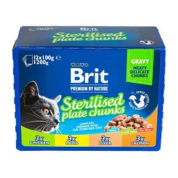 Вологий корм Brit Premium Cat Набір павучів сімейна тарілка для стерилізованих кішок, асорті 4 смаки, 100 г х 12 шт. - мініатюра 3