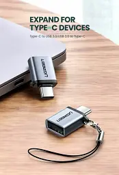 Адаптер UGREEN US270 OTG Type-C to USB 3.0 з карабіном Space Gray (50283) - мініатюра 3
