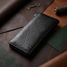 Лакований тонкий гаманець з фактурою під рептилію з натуральної шкіри ST Leather 22716 чорний - мініатюра 3