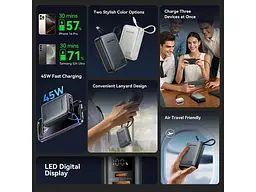 Зовнішній акумулятор (Power Bank) Vention 20000mAh 45W Mini with Built-in USB-C Gray (FHGH0) - мініатюра 3