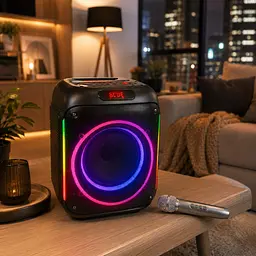 Портативна акустика ZXX-5502 / Bluetooth акумуляторна колонка з підсвічуванням / Караоке колонка з мікрофоном - мініатюра 4