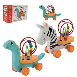 Дерев'яна розвивальна іграшка-каталка Animal carts з намистинами на спіралях (WD13006) в асортименті