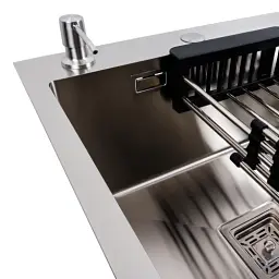 Кухонна мийка Platinum Handmade 78x50С R з нержавіючої сталі 3.0 мм квадратний сифон 78x50x22 см сатин - мініатюра 7