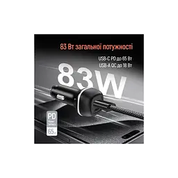 Зарядний пристрій ColorWay USB-C PD65W + USB QC3.0 car adapter (CW-CHA068PD-BK) - мініатюра 8