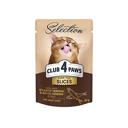 Влажный корм для котов Club 4 Paws Selection с селедкой и салакой в желе 80 г B5631101