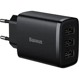 Сетевое зарядне пристрій Baseus Compact Charger 3-USB 17W EU чорний CCXJ020101