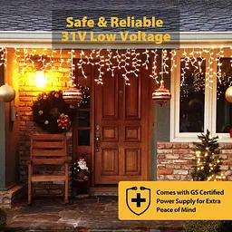 Гірлянда SALCAR 5m 200 LED Icicle Lights, живлення від мереж різдвяні казкові вогні з 24 краплями, 8 миготливих режимів - мініатюра 2