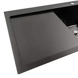 Кухонна мийка чорна PVD 78x48 R Platinum Handmade (два отвори, круглий сифон 3,0/0,8), Чорний - мініатюра 5