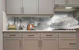 Вініловий кухонний фартух Гірське Озеро наклейка для кухні гори Природа Сірий 60х200 см Happy Pocket Z181408 - мініатюра 4