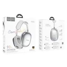 Бездротові навушники Hoco W55 Pleasing, BT5.4, AUX, TF, headphones, 800mAh, 90h, Silver - мініатюра 3