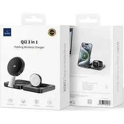 Бездротовий зарядний пристрій WiWU Wi-W028 3in1 Wireless Charger with MagSafe Black [121108] - мініатюра 5