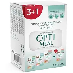 Набір Упаковка вологого корму для котів Optimeal Adult Cats Multi Taste набір 3+1 з різними смаками 340 г