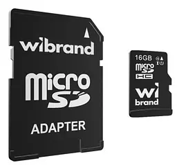 Карта пам'яті microSDHC, 16Gb, Wibrand, Class10 UHS-I U1, адаптер SD (WICDHU1/16GB-A)