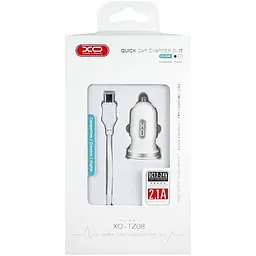 Автомобільний зарядний пристрій XO TZ08 2.1A/2 USB Type-C Cable White - мініатюра 2