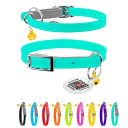 Нашийник для котів шкіряний Waudog Glamour з QR-паспортом без прикрас XXS Ш 9 мм Д 22-30 см ментоловий - мініатюра 2