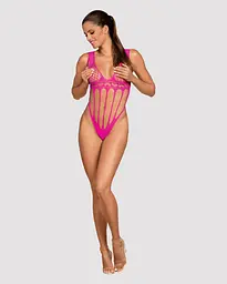 Сітчастий бодістокінг із поздовжніми вирізами Obsessive B121 teddy рожевий S/M/L - мініатюра 3