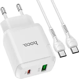 Мережевий зарядний пристрій Hoco N5 1USB + Type-C PD20W+QC 3A White + Cable Type-C to Lightning - мініатюра 2
