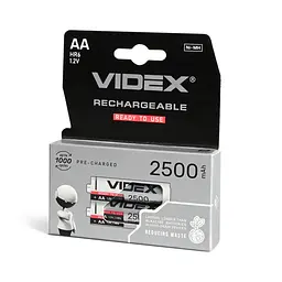 Акумулятор AA, 2500 mAh, Videx, 2 шт, 1.2V, Blister