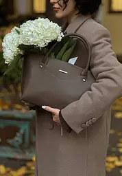 Жіноча шкіряна сумка Midi темно-бежева - мініатюра 2