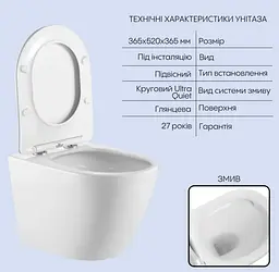 Набір Qtap Nest 4 в 1 підвісний унітаз Robin 520x365x365 + комплект інсталяції QT13332381AW47498 - мініатюра 3