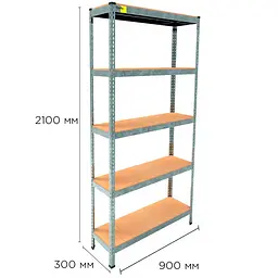 Металевий стелаж Emby Light Series (розмір 2100х900x300мм) 5 полиць ДСП до 100кг Оцинкований - мініатюра 2