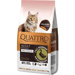 Сухий беззерновий корм Quattro Cat Indoor Duck для дорослих кімнатних котів з качкою  7 кг