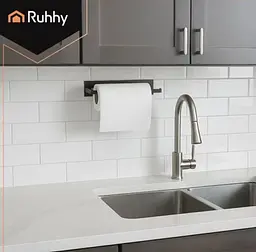 Металевий тримач для паперових рушників Ruhhy 26798 (25 × 7 см), самоклеючий тримач у стилі лофт, чорний матовий, настінний кухонний - мініатюра 5