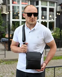 Чоловіча барсетка шкіряна 22х18х6, сумка меседжер для телефона, чорна 180 мм - мініатюра 8